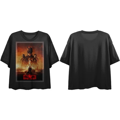 DC COMICS The Batman Movie Poster Ladies Cropped Black Graphic Tee - Image 3