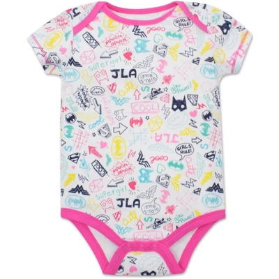 DC Comics Justice League Wonder Woman Batgirl Supergirl 5 Pack Short Sleeve Bodysuits Newborn To Infant - Image 3