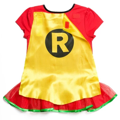 DC Comics Robin Girls Cosplay T-Shirt Dress Leggings And Cape 3 Piece Little Kid To Big Kid - Image 5