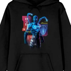 DC COMICS Blue Beetle Superhero Hologram Long Sleeve Black Adult Hooded Sweatshirt
