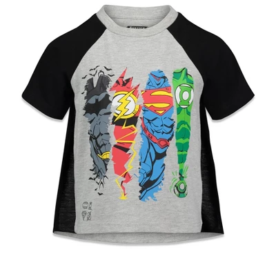 DC Comics Justice League Batman Superman The Flash Costume T-Shirt Capes And Masks Mask 7 Piece Outfit Set Toddler