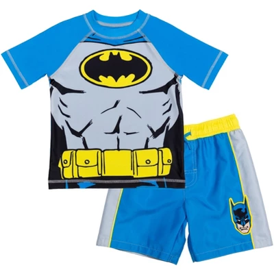 DC Comics Justice League Batman Toddler Boys Rash Guard And Swim Trunks Outfit Set - Image 7