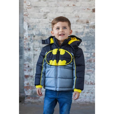 DC Comics Justice League Batman Zip Up Puffer Jacket Little Kid To Big Kid