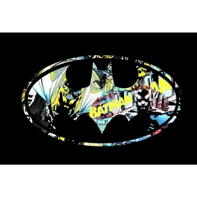 DC COMICS Batman Shiny Silver And Yellow Logo Black T-shirt Toddler Boy To Youth Boy