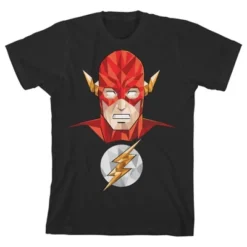 DC COMICS Flash Superhero And Logo Poly Art Black T-shirt Toddler Boy To Youth Boy