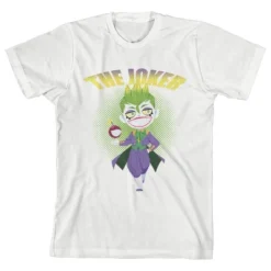 DC COMICS Boy's White Tee, Chibi Joker Full-Body Toddler Boy To Youth Boy
