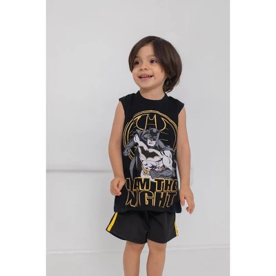 DC Comics Justice League Batman T-Shirt Tank Top And Mesh Shorts 3 Piece Outfit Set Toddler - Image 2