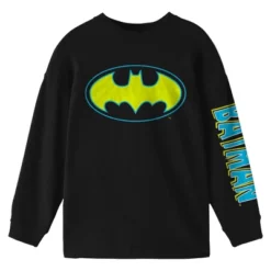 DC COMICS Batman Neon Logo Youth Black Long Sleeve Shirt