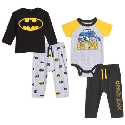 DC Comics Justice League Batman Baby Bodysuit Pullover T-Shirt And Pants 4 Piece Layette Set Newborn To Infant - Image 11