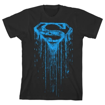 DC COMICS Superman Grunge Style S Logo Black Graphic Tee Toddler Boy To Youth Boy - Image 3