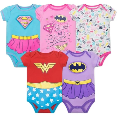 DC Comics Justice League Wonder Woman Batgirl Supergirl 5 Pack Short Sleeve Bodysuits Newborn To Infant - Image 15