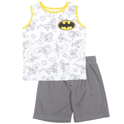 DC Comics Justice League Batman Toddler Boys 3 Piece Outfit Set: T-Shirt Shorts White/Gray - Image 4