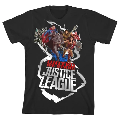 DC COMICS Justice League Movie United Superheroes Black T-shirt Toddler Boy To Youth Boy - Image 5