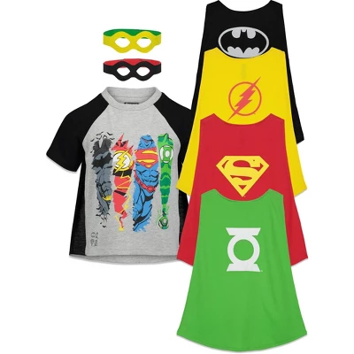 DC Comics Justice League Batman Superman The Flash Costume T-Shirt Capes And Masks Mask 7 Piece Outfit Set Toddler - Image 7