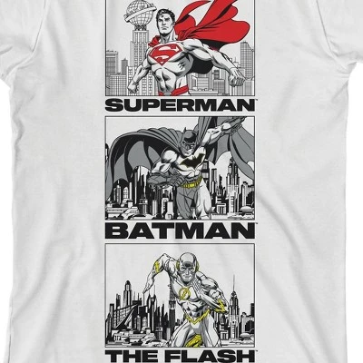 DC COMICS Justice League Superman Batman Flash City Line Art White T-Shirt Toddler Boy To Youth Boy