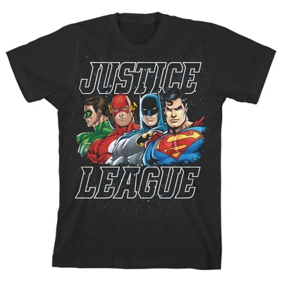 DC COMICS The Justice League Four Superheroes Black Graphic Tee Toddler Boy To Youth Boy - Image 5