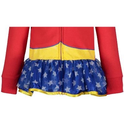DC Comics Justice League Wonder Woman Little Girls Zip Up Costume Hoodie Red 7-8 - Image 6