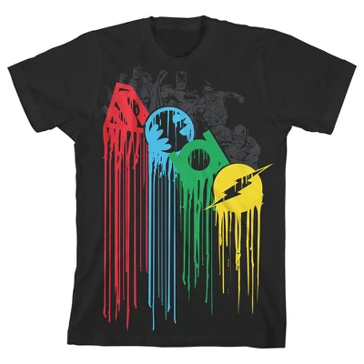 DC COMICS Justice League Logos Paint Dripping Black T-Shirt Toddler Boy To Youth Boy - Image 7