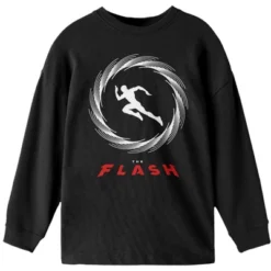 DC COMICS Flash White Running Silhouette Youth Black Long Sleeve Shirt