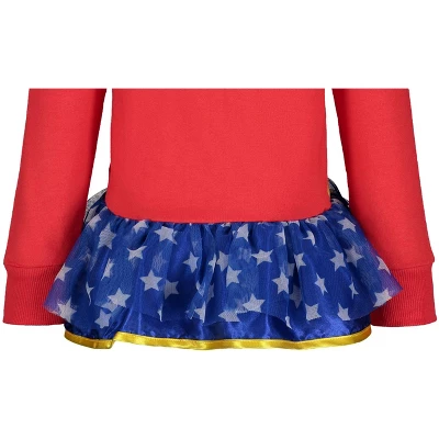 DC Comics Justice League Wonder Woman Little Girls Zip Up Costume Hoodie Red 7-8 - Image 4