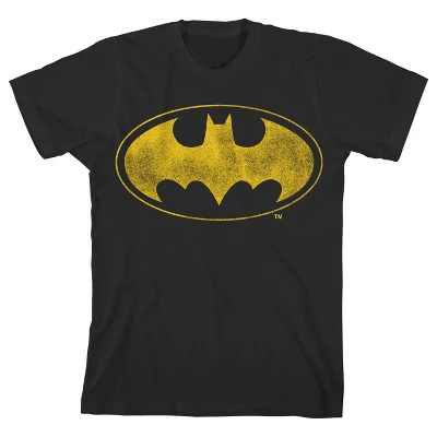 DC COMICS Batman Distressed Yellow Logo Black T-shirt Toddler Boy To Youth Boy - Image 3