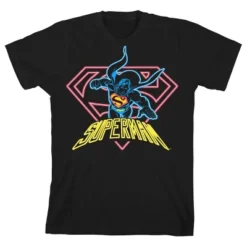 DC COMICS Superman Neon Art Black Graphic Tee Toddler Boy To Youth Boy