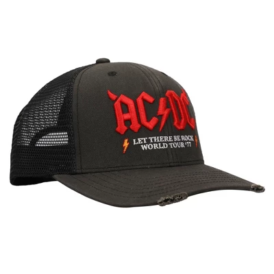 AC/DC ACDC Let There Be Rock World Tour '77 Men's Black Denim Foam Trucker Hat - Image 3