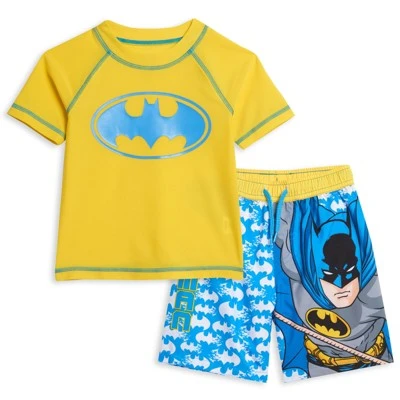 DC Comics Justice League Batman Toddler Boys Rash Guard And Swim Trunks Outfit Set - Image 8