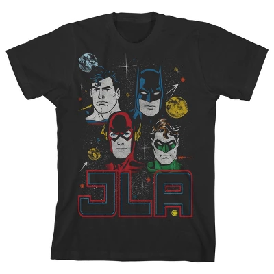 DC COMICS Justice League JLA Four Heroes Black T-shirt Toddler Boy To Youth Boy - Image 3