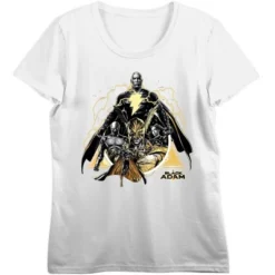 DC Comics Black Adam Movie Black And Gold Character Juniors' White Graphic Crop Tee