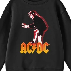 AC/DC Angus Young Playing Guitar Youth Black Graphic Youth Crew Neck Long Sleeve Tee