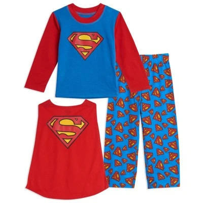 DC Comics Justice League Superman Batman Pajama Shirt And Pants Detachable Cape Sleep Set Toddler - Image 8