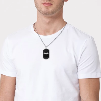 DC Comics Mens Batman Logo Stainless Steel Dog Tag Pendant Necklace, 22'' Link Chain - Image 2