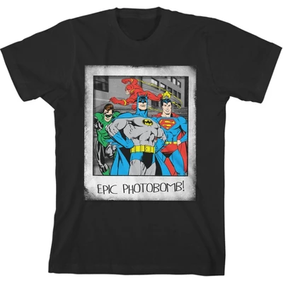 DC COMICS The Justice League "Epic Photobomb" Black Graphic Tee Toddler Boy To Youth Boy - Image 4
