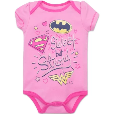 DC Comics Justice League Wonder Woman Batgirl Supergirl 5 Pack Short Sleeve Bodysuits Newborn To Infant - Image 2