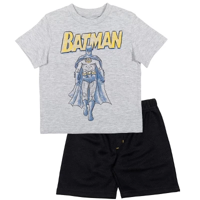 DC Comics Justice League Batman Toddler Boys 3 Piece Outfit Set: T-Shirt Shorts White/Gray