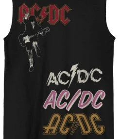 AC/DC ACDC Random Placement Logos Crew Neck Sleeveless Adult Black Muscle Tank Top