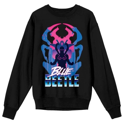 DC COMICS Blue Beetle Superhero Silhouette & Logo Crew Neck Long Sleeve Black Adult Sweatshirt - Image 3