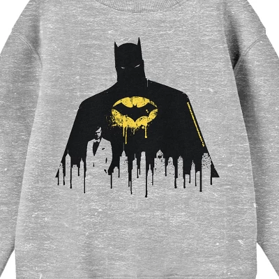 DC COMICS Batman Bruce Wayne Silhouette Youth Heather Gray Crew Neck Sweatshirt