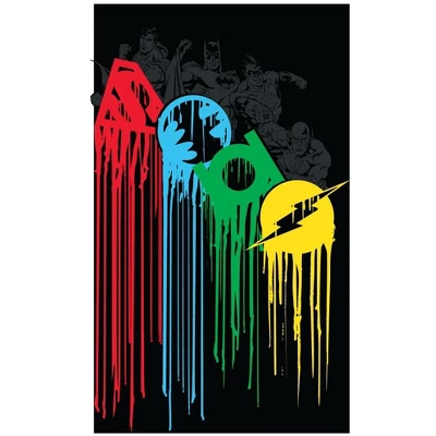 DC COMICS Justice League Logos Paint Dripping Black T-Shirt Toddler Boy To Youth Boy