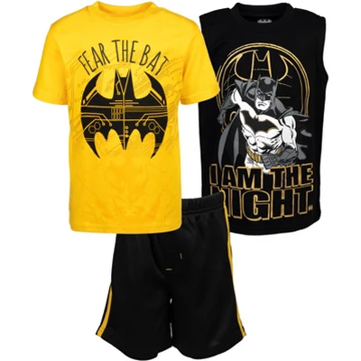 DC Comics Justice League Batman T-Shirt Tank Top And Mesh Shorts 3 Piece Outfit Set Toddler - Image 12