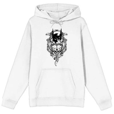 DC COMICS Batman Bat Mask And Three Skulls Men's White Graphic Hoodie - Image 4