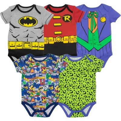 DC Comics Justice League Batman Joker Riddler Newborn Baby Boys 5 Pack Short Sleeve Bodysuits - Image 9