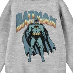 DC COMICS Batman Vintage-Inspired Superhero Youth Heather Gray Crew Neck Sweatshirt