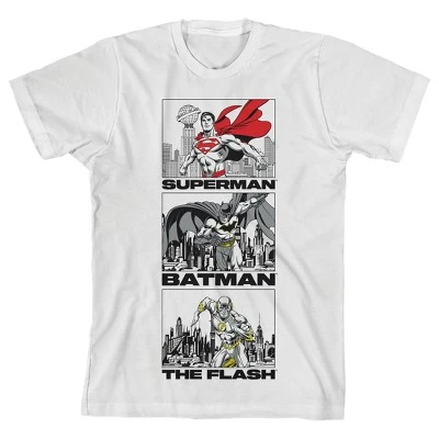 DC COMICS Justice League Superman Batman Flash City Line Art White T-Shirt Toddler Boy To Youth Boy - Image 3