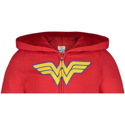 DC Comics Justice League Wonder Woman Little Girls Zip Up Costume Hoodie Red 7-8 - Image 5