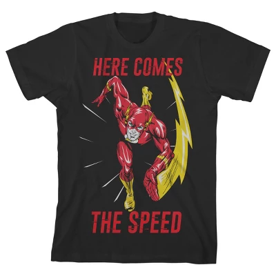 DC COMICS Flash Here Comes The Speed Black T-shirt Toddler Boy To Youth Boy - Image 4