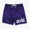 Men's AC/DC 7" Elastic Waist Printed Swim Shorts - Dark Purple
