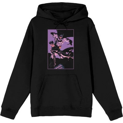 DC COMICS Men's DC Comic Bok Batman & Batgirl Superheroes Black Graphic Print Hoodie - Image 2