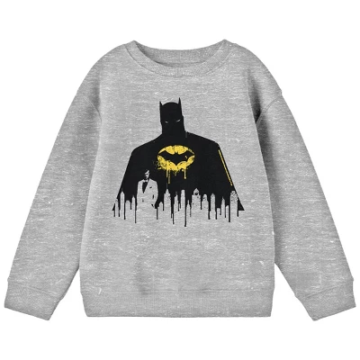DC COMICS Batman Bruce Wayne Silhouette Youth Heather Gray Crew Neck Sweatshirt - Image 2